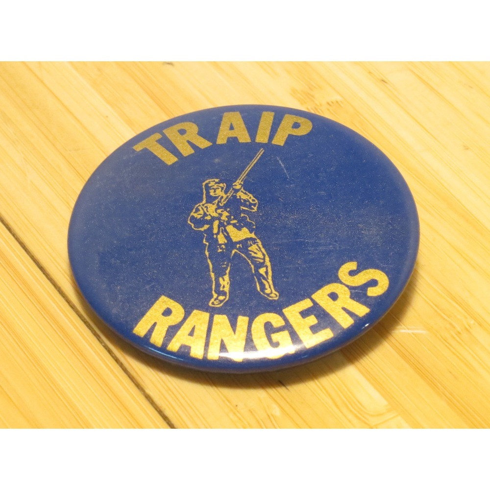 Vintage Traip Academy‎ Rangers Historical Pin Badge Pinback  Blue Gold Shotgun